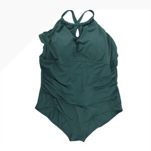 Ava & Viv Teal Green Ruched High Neck One Piece Swimsuit Plus Size 24W VN1345353